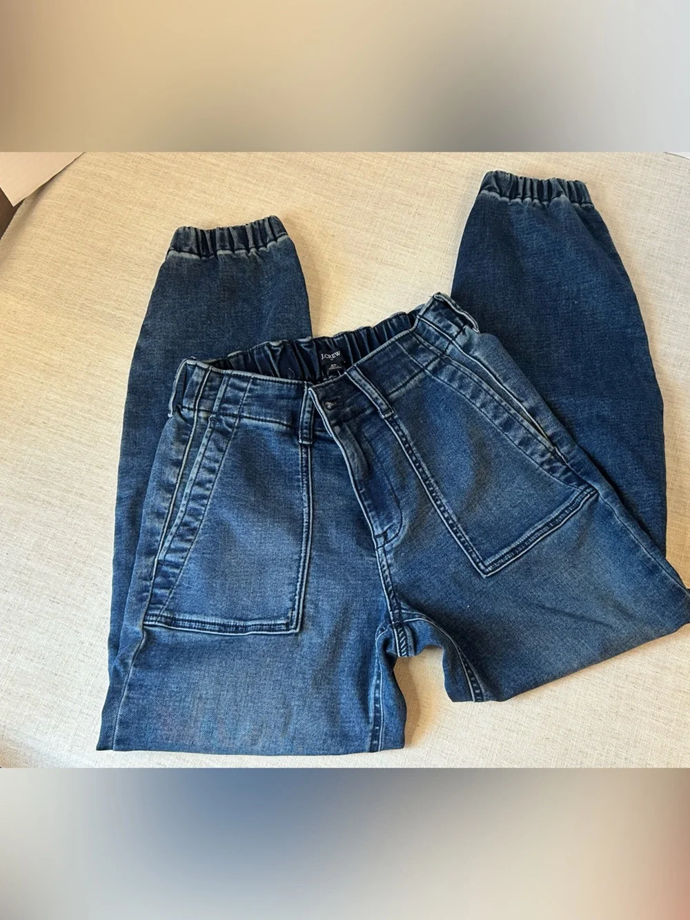 J. Crew Dark Blue Cropped Elastic-Waist Jeans